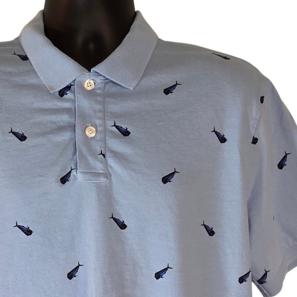 IZOD Polo Shirt El Dorado Fish Print Short Sleeve Casual Top Light Blue Mens XL‎